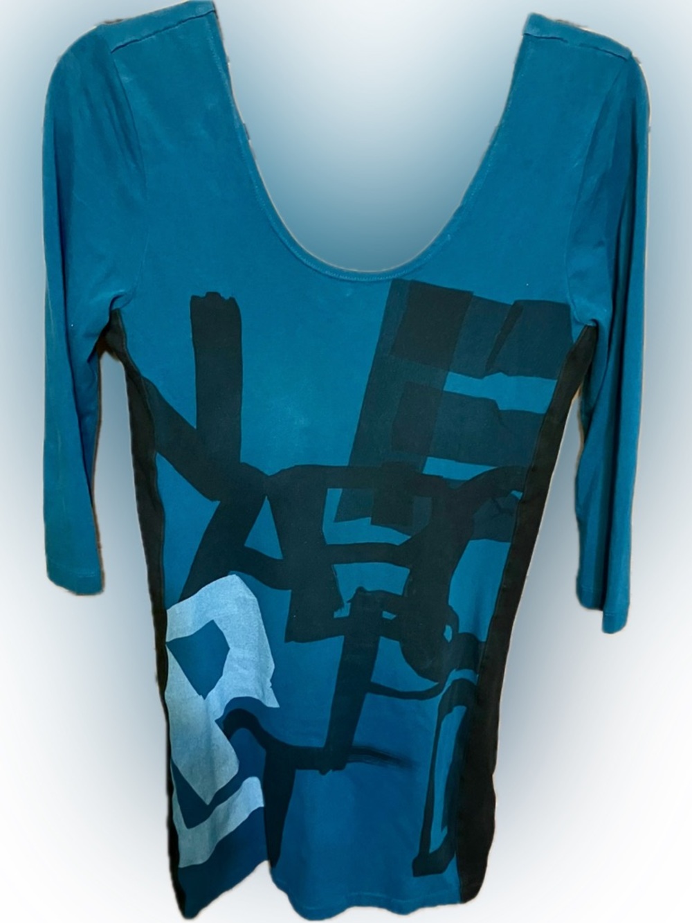 People's Liberation Teal Scoop Neck 3/4 Sleeve Graphic Dress